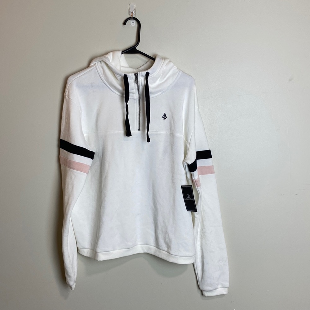 Large Women’s White Striped Fleece Quarter Zip Volcom Jacket